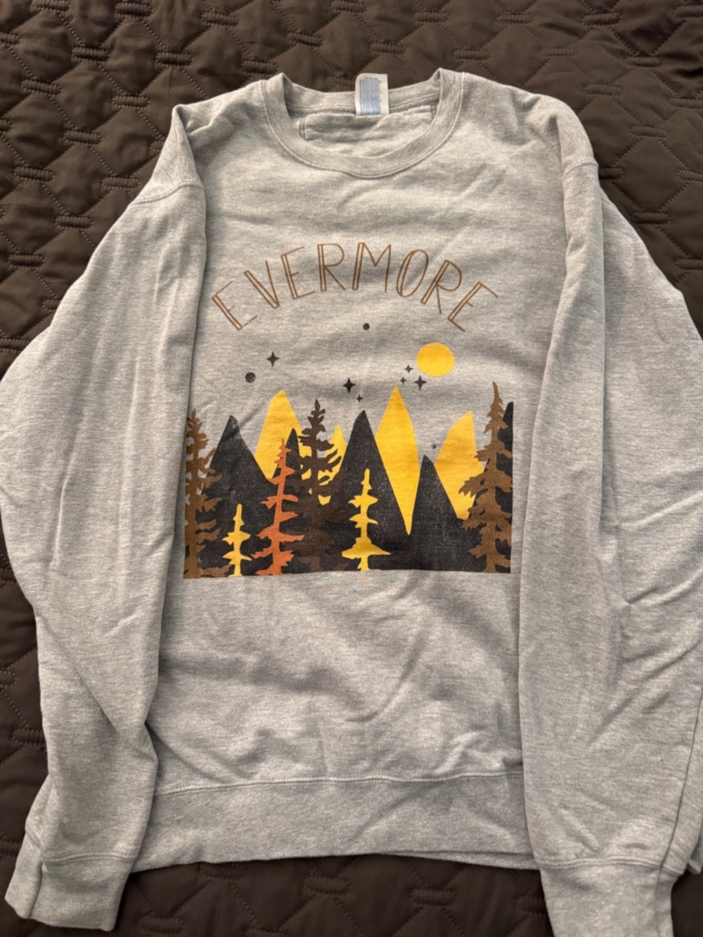 Taylor Swift Evermore Grey Graphic Sweatshirt with Yellow & Brown Mountain Print